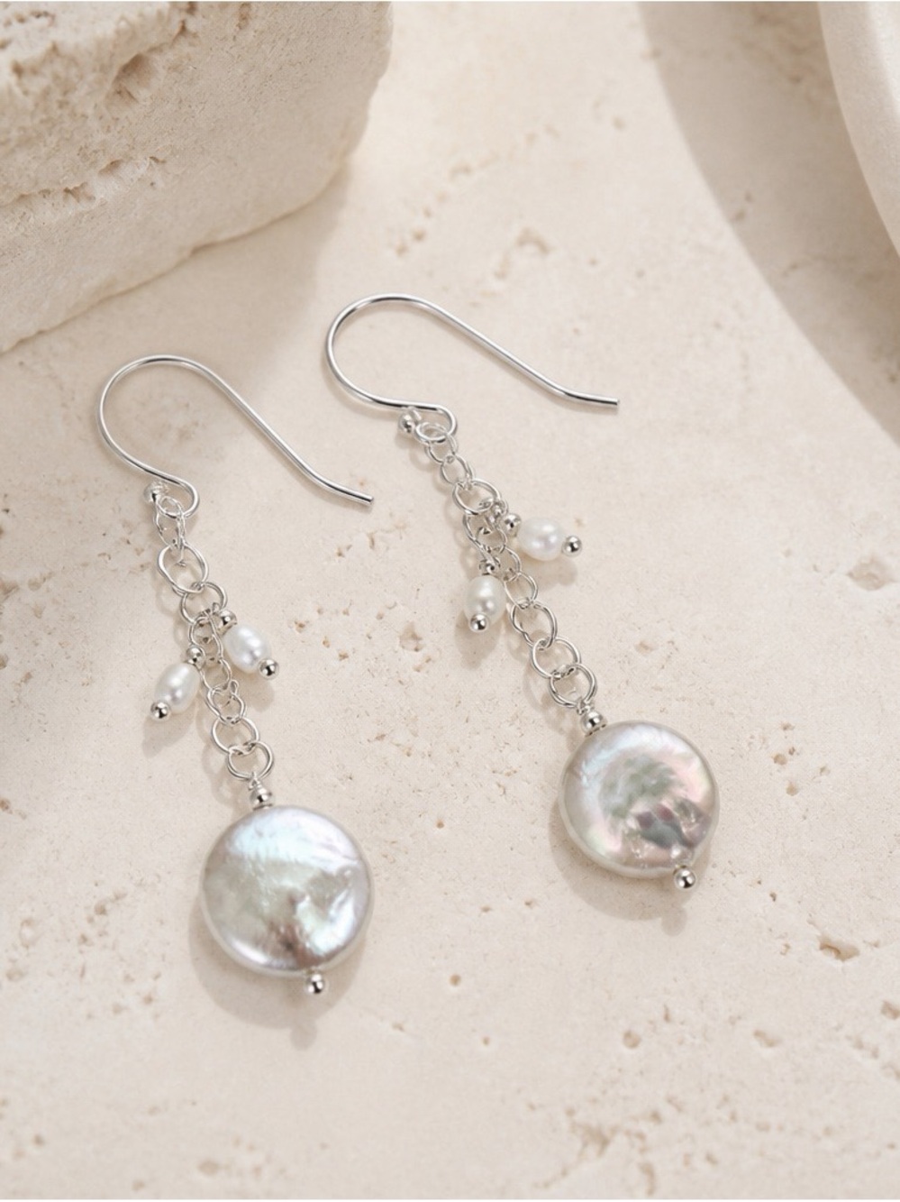 Sterling Silver Freshwater Pearl Drop Earrings - Silver